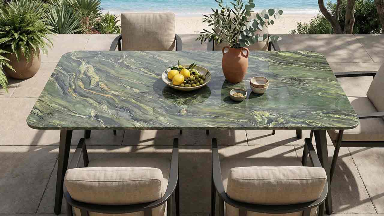 Modell Yara wetteharter Gartentisch Handgefertigtes Naturstein Unikat