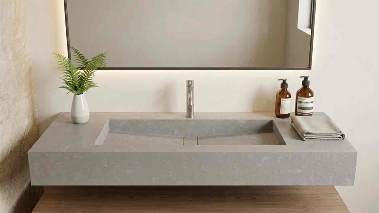 Waschtisch Reflection mit Ablage in Silestone Pablenou in modernen Farben online konfigurieren