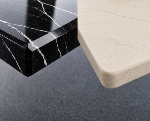 esstisch Keramik und Silestone Detai gerade und gerundete Kanten