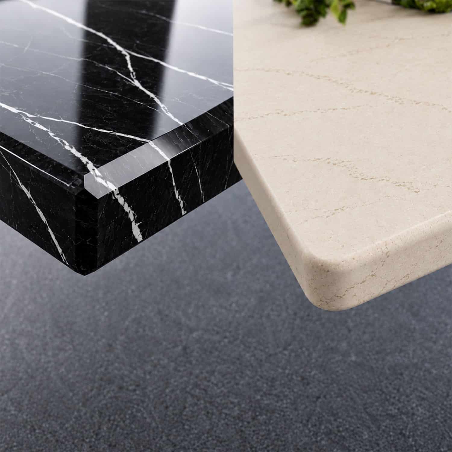 esstisch Keramik und Silestone Detai gerade und gerundete Kanten
