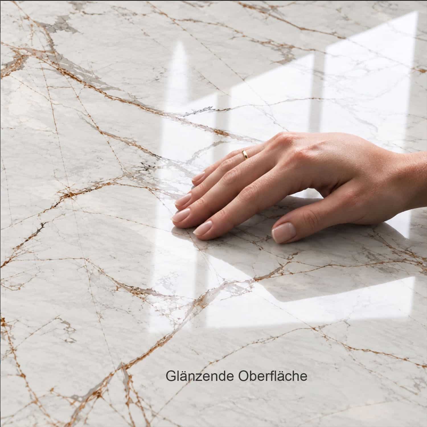 Detail des Esstischs TERRA mit Steinplatte aus Keramik oder Silestone in glänzender Oberfläche