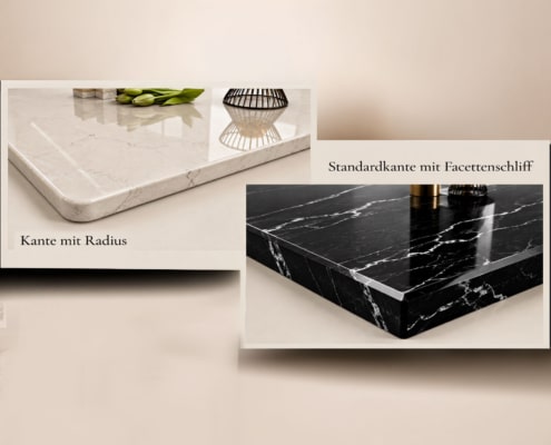 Esstisch Keramik und Silestone – Kantendetails mit gerader Fase oder gerundeter Kante nach Wahl
