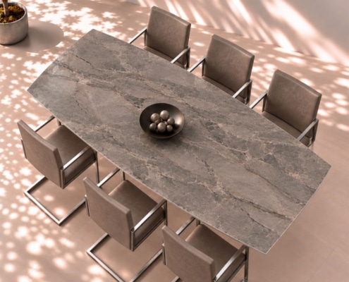 Moderner Esstisch TERRA aus Dekton Keramik Kobuk mit satinierter Tischplatte