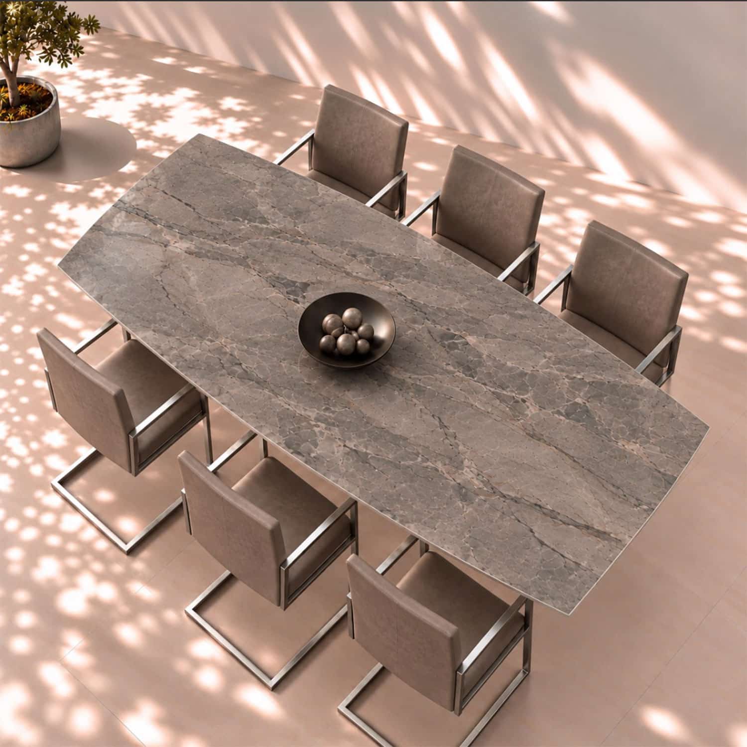 Moderner Esstisch TERRA aus Dekton Keramik Kobuk mit satinierter Tischplatte